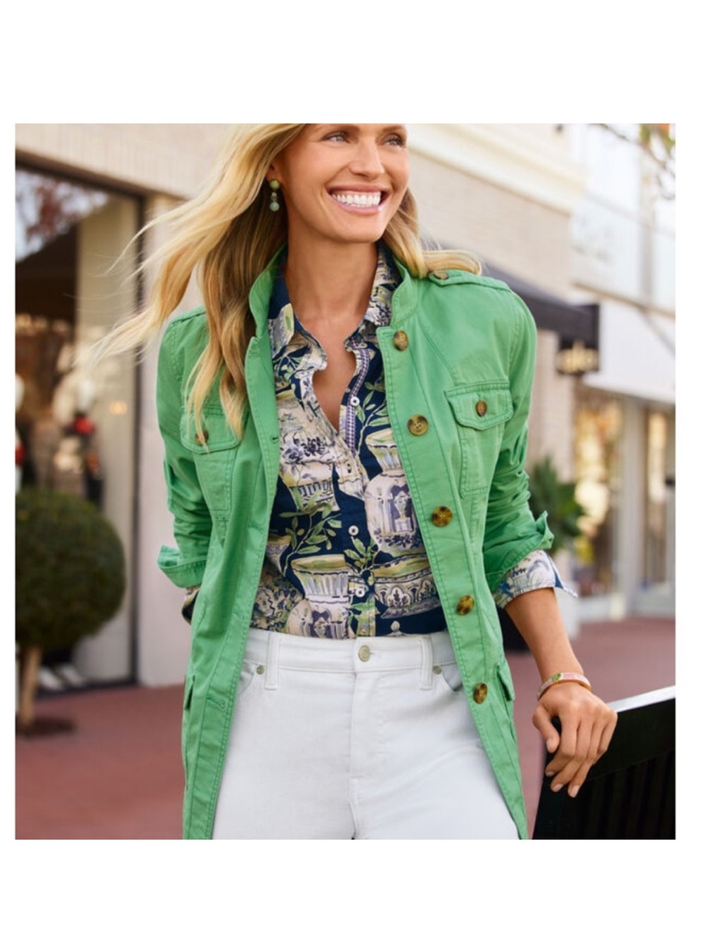 TALBOTS • Stylish Lightweight Green Utility Military Style Jacket - Women's